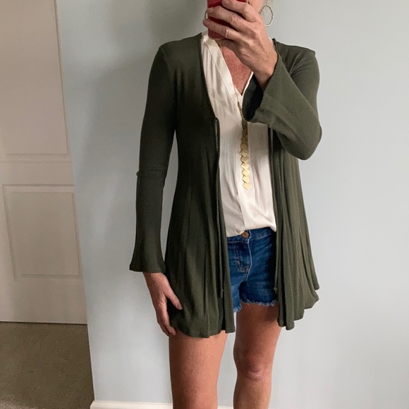 Olive Tie Front Cardigan - Picture 3 of 7